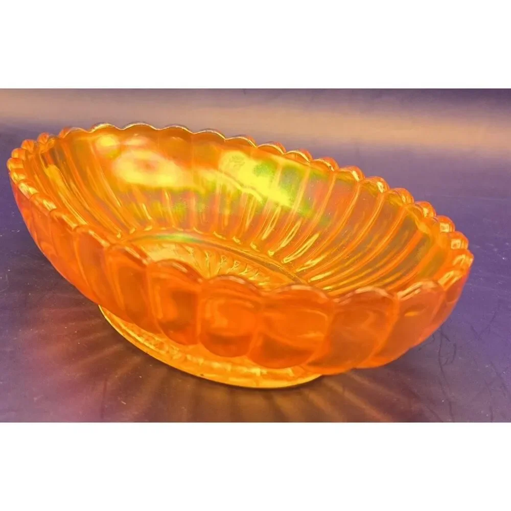 Orange‎ Marigold Bowl Carnival Glass Lustre Ware Oval Scalloped Edge